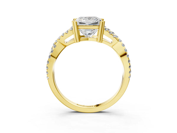 Yellow gold Princess Solitaire Twist Band with Pavé Setting and Four-Prong Setting_45
