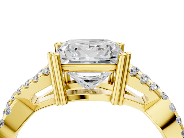 Yellow gold Princess Solitaire Twist Band with Pavé Setting and Four-Prong Setting_46