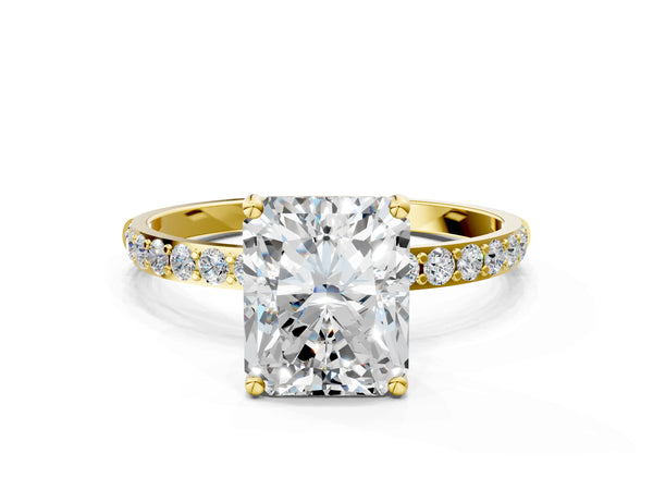 Yellow gold Radiant Cut Diamond Pavé Band Solitaire Ring with Four-Prong Setting_102