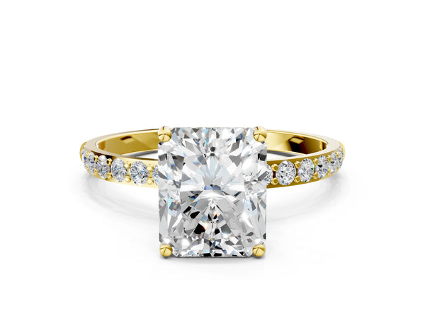 Yellow gold Radiant Cut Diamond Pavé Band Solitaire Ring with Four-Prong Setting_120