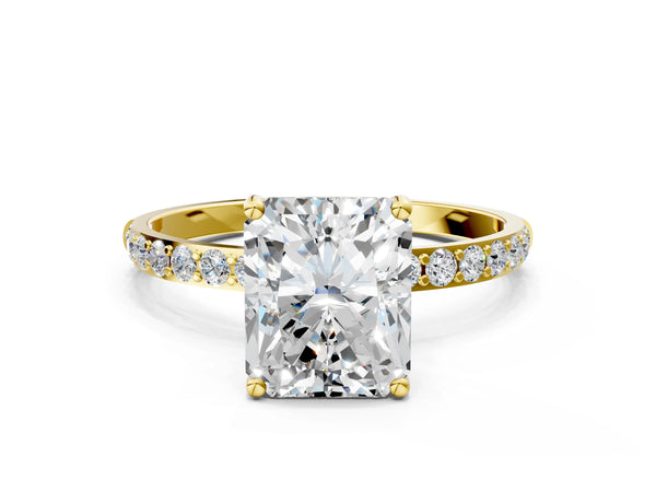 Yellow gold Radiant Cut Diamond Pavé Band Solitaire Ring with Four-Prong Setting_12