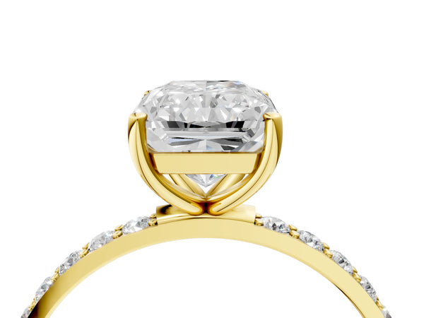 Yellow gold Radiant Cut Diamond Pavé Band Solitaire Ring with Four-Prong Setting_34