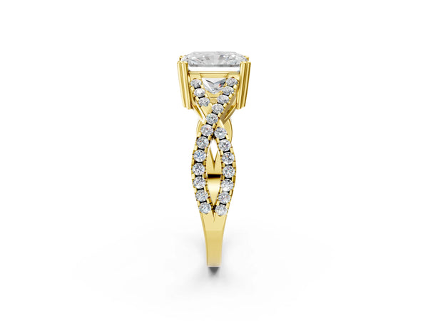 Yellow gold Radiant Solitaire Twist Band with Pavé Setting and Four-Prong Setting_104
