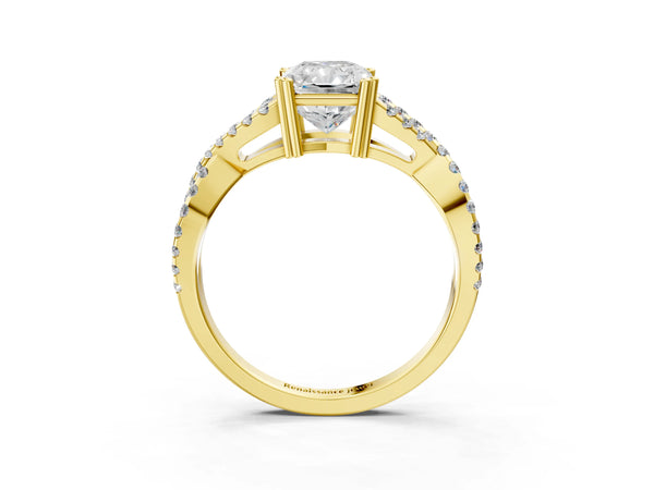 Yellow gold Radiant Solitaire Twist Band with Pavé Setting and Four-Prong Setting_27