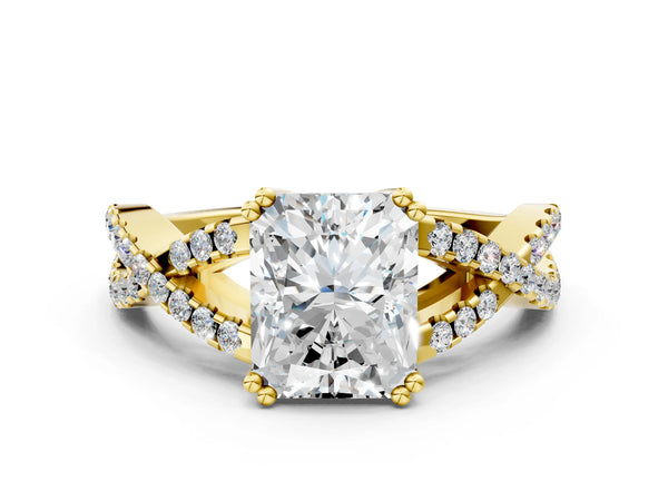 Yellow gold Radiant Solitaire Twist Band with Pavé Setting and Four-Prong Setting_36