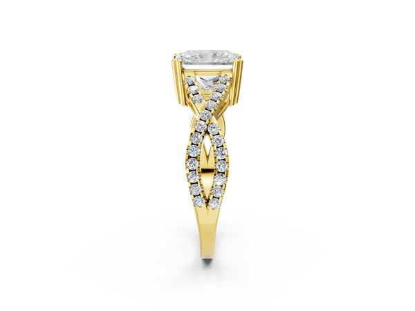 Yellow gold Radiant Solitaire Twist Band with Pavé Setting and Four-Prong Setting_98