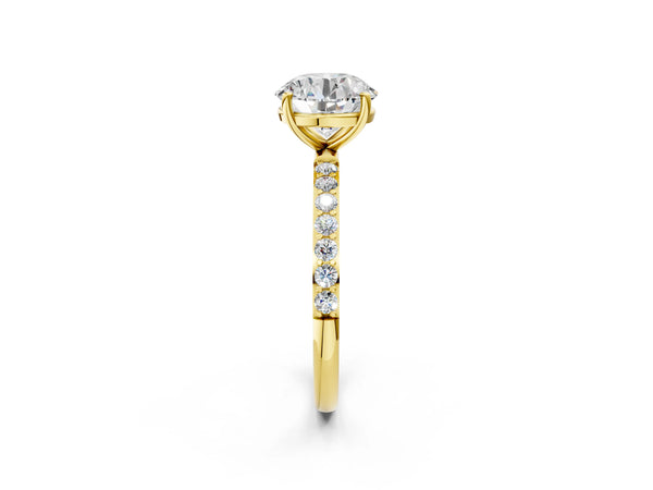 Yellow gold Round Cut Diamond Pavé Band Solitaire Ring with Four-Prong Setting_20