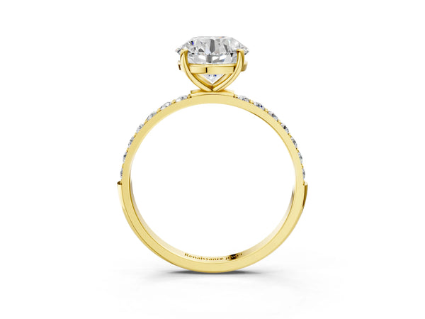 Yellow gold Round Cut Diamond Pavé Band Solitaire Ring with Four-Prong Setting_21