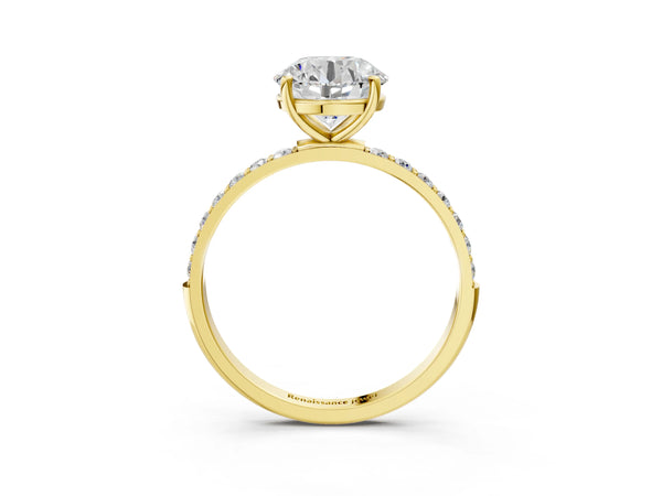 Yellow gold Round Cut Diamond Pavé Band Solitaire Ring with Four-Prong Setting_33