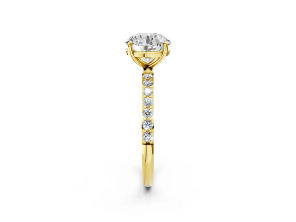 Yellow gold Round Cut Diamond Pavé Band Solitaire Ring with Four-Prong Setting_56