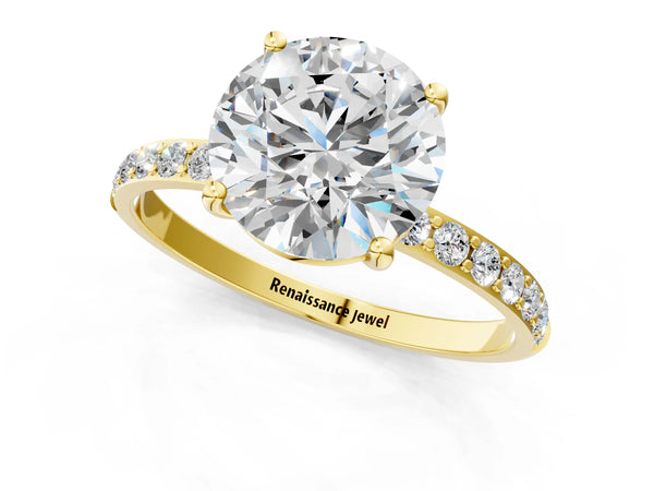 Yellow gold Round Cut Diamond Pavé Band Solitaire Ring with Four-Prong Setting_73