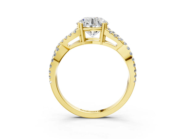 Yellow gold Round Solitaire Twist Band with Pavé Setting and Four-Prong Setting_45