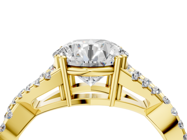 Yellow gold Round Solitaire Twist Band with Pavé Setting and Four-Prong Setting_4