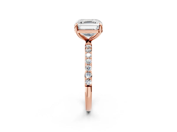 Rose gold Asscher Cut Diamond Pavé Band Solitaire Ring with Four-Prong Setting_104