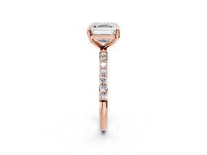Rose gold Asscher Cut Diamond Pavé Band Solitaire Ring with Four-Prong Setting_14