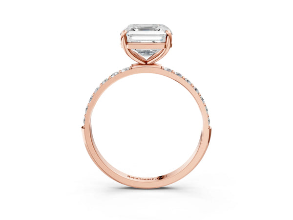Rose gold Asscher Cut Diamond Pavé Band Solitaire Ring with Four-Prong Setting_21