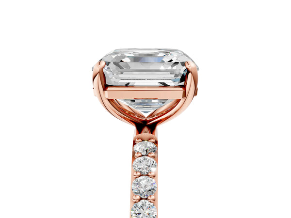 Rose gold Asscher Cut Diamond Pavé Band Solitaire Ring with Four-Prong Setting_23