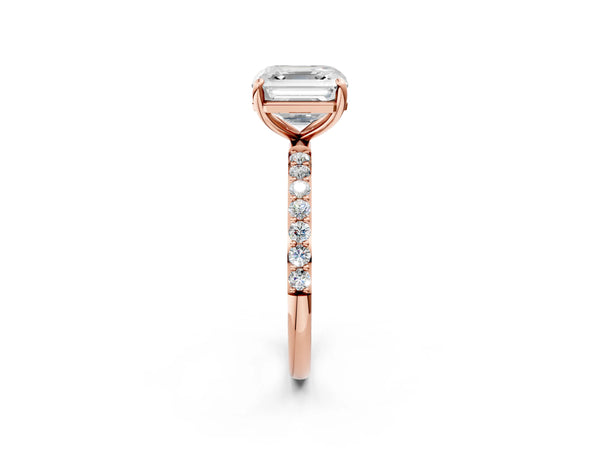 Rose gold Asscher Cut Diamond Pavé Band Solitaire Ring with Four-Prong Setting_32