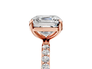 Rose gold Asscher Cut Diamond Pavé Band Solitaire Ring with Four-Prong Setting_35