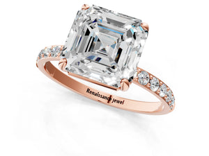 Rose gold Asscher Cut Diamond Pavé Band Solitaire Ring with Four-Prong Setting_37