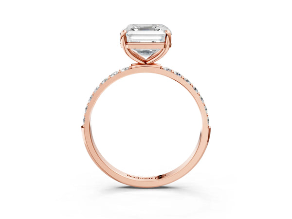 Rose gold Asscher Cut Diamond Pavé Band Solitaire Ring with Four-Prong Setting_39