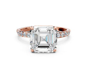 Rose gold Asscher Cut Diamond Pavé Band Solitaire Ring with Four-Prong Setting_54