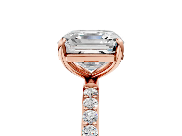 Rose gold Asscher Cut Diamond Pavé Band Solitaire Ring with Four-Prong Setting_71