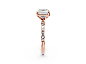 Rose gold Asscher Cut Diamond Pavé Band Solitaire Ring with Four-Prong Setting_74