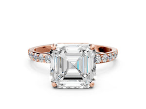 Rose gold Asscher Cut Diamond Pavé Band Solitaire Ring with Four-Prong Setting_78