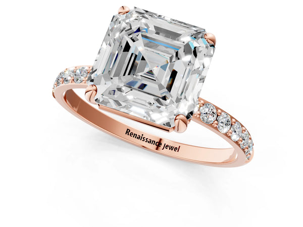 Rose gold Asscher Cut Diamond Pavé Band Solitaire Ring with Four-Prong Setting_85