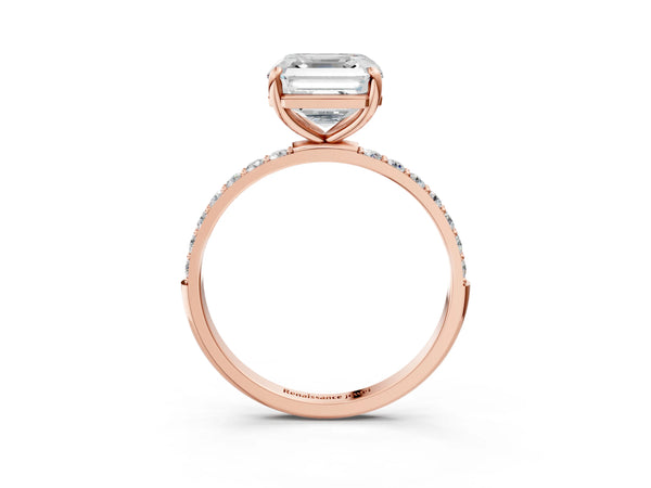 Rose gold Asscher Cut Diamond Pavé Band Solitaire Ring with Four-Prong Setting_87
