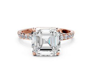 Rose gold Asscher Cut Diamond Pavé Band Solitaire Ring with Four-Prong Setting_90