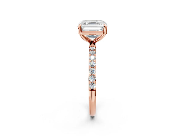 Rose gold Asscher Cut Diamond Pavé Band Solitaire Ring with Four-Prong Setting_92