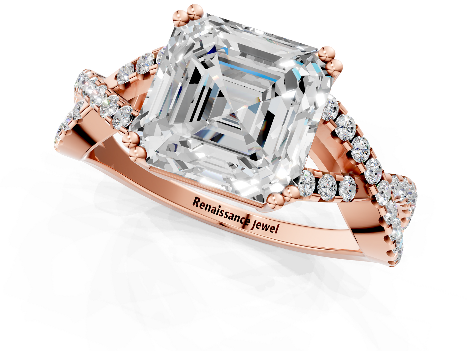 Rose gold Asscher Solitaire Twist Band with Pavé Setting and Four-Prong Setting_1