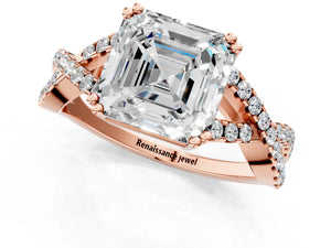 Rose gold Asscher Solitaire Twist Band with Pavé Setting and Four-Prong Setting_103