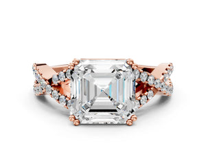 Rose gold Asscher Solitaire Twist Band with Pavé Setting and Four-Prong Setting_12