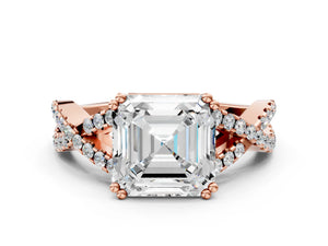 Rose gold Asscher Solitaire Twist Band with Pavé Setting and Four-Prong Setting_18