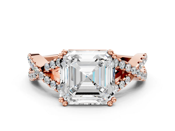 Rose gold Asscher Solitaire Twist Band with Pavé Setting and Four-Prong Setting_18