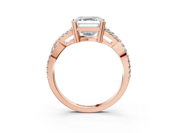 Rose gold Asscher Solitaire Twist Band with Pavé Setting and Four-Prong Setting_21