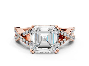Rose gold Asscher Solitaire Twist Band with Pavé Setting and Four-Prong Setting_24
