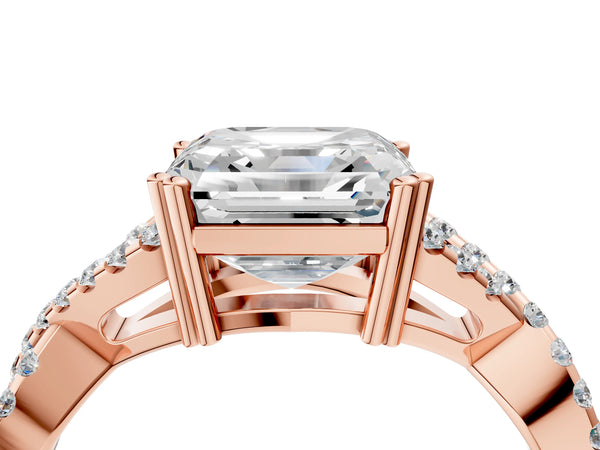 Rose gold Asscher Solitaire Twist Band with Pavé Setting and Four-Prong Setting_28