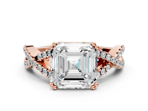 Rose gold Asscher Solitaire Twist Band with Pavé Setting and Four-Prong Setting_30