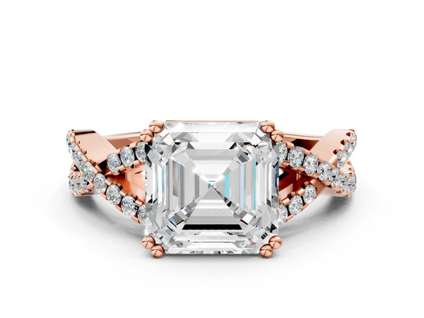 Rose gold Asscher Solitaire Twist Band with Pavé Setting and Four-Prong Setting_30