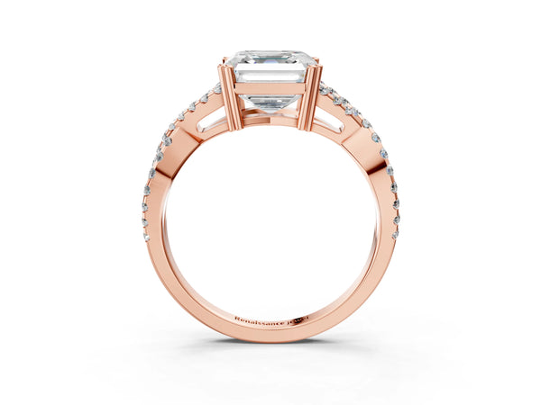 Rose gold Asscher Solitaire Twist Band with Pavé Setting and Four-Prong Setting_39