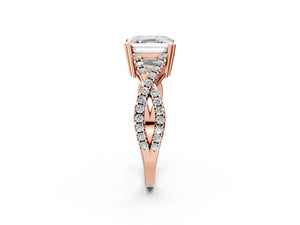 Rose gold Asscher Solitaire Twist Band with Pavé Setting and Four-Prong Setting_50