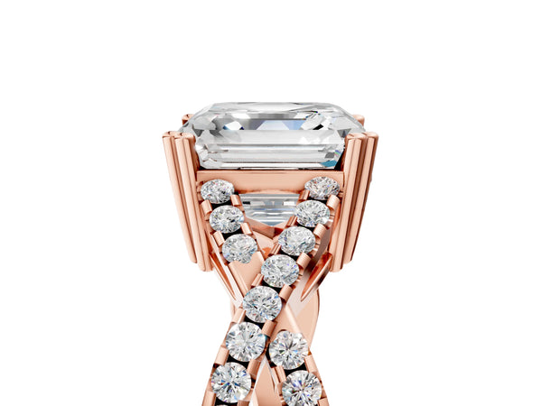 Rose gold Asscher Solitaire Twist Band with Pavé Setting and Four-Prong Setting_53