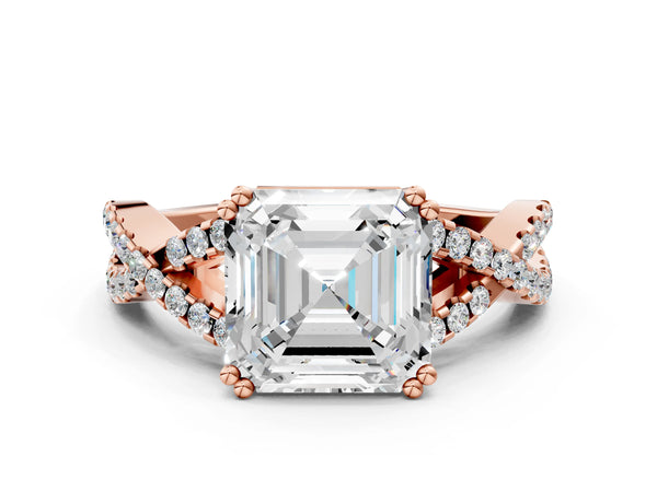 Rose gold Asscher Solitaire Twist Band with Pavé Setting and Four-Prong Setting_54