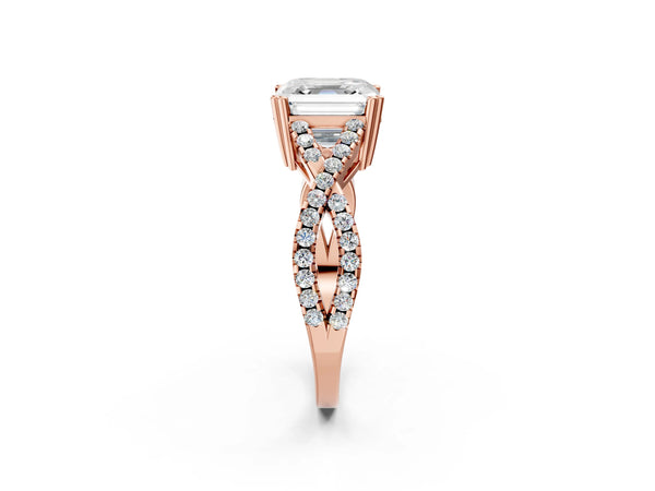 Rose gold Asscher Solitaire Twist Band with Pavé Setting and Four-Prong Setting_56