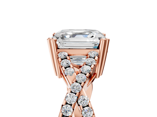 Rose gold Asscher Solitaire Twist Band with Pavé Setting and Four-Prong Setting_5