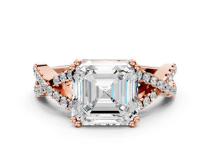 Rose gold Asscher Solitaire Twist Band with Pavé Setting and Four-Prong Setting_66